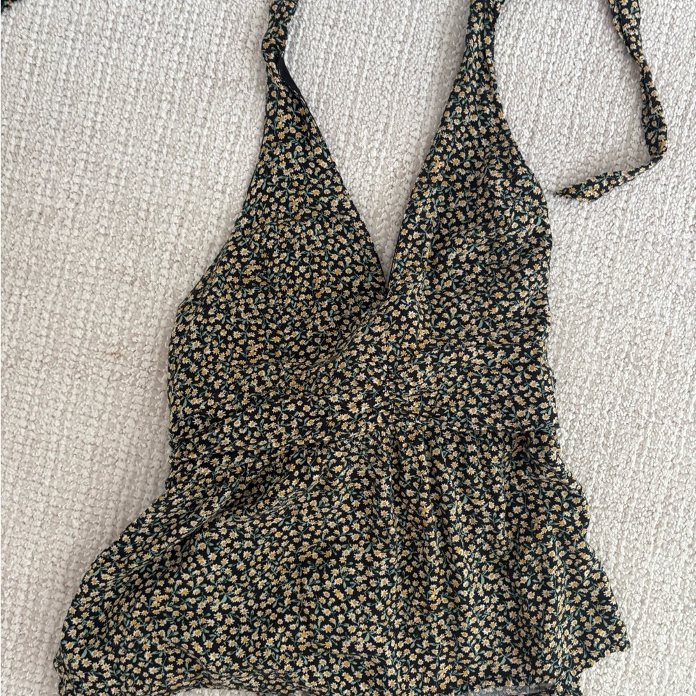 American Eagle Outfitters Black and White Wrap Tie Front Tank Top